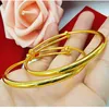 Bangle 2Pieces Wholesale Women Smooth Plain Bracelet Solid 18k Yellow Gold Filled Classic Fashion Jewelry Gift Dia 60mm