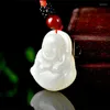 Naszyjniki wisiorek kyszdl naturalny hetian yu biały kamień guanyin buddha rzeźbiony mody dar biżuterii dla mężczyzn i kobiet miłośnicy darmowa lina