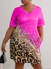 زائد الفساتين حجم الحجم النقيض من تصميم الجيب طباعة الفهد فستان غير رسمي 230905