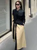 女性のトレンチコート韓国の女性長袖パッチワークウインドブレイク秋のファッションルーズターンダウンネックジャケット2023レディヴィンテージミディベルフ