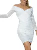 Casual Jurken Dames Pailletten Bodycon Formele Jurk Ruches Off-Shoulder Avondjurk Met Lange Mouwen Voor Cocktail Bruiloft