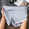 Sous-vêtements sexy hommes boxeurs plats coton rayé maison boxer slips pochette sous-vêtements garçons shorts troncs cadeaux confortables pour hommes