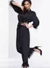Damska odzież sutowa pióra piżamy dla kobiet 2 -częściowe zestawy czarne trzy ćwierć rękawowe żeńskie suty spodnie jesienne moda