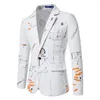 Men's Suits Jacket Fashion One-Button Print Dress Coat Casual Business Male Suit