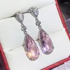 Dangle Earrings Huitan Pink Cubic Zirconia Drop Women's Luxury Ear Jewelry Engagement Party Bling Fancy Gift