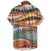 Мужские повседневные рубашки, этнический костюм с принтом, летняя гавайская мода, короткая повседневная рубашка для сна, простая базовая мужская футболка
