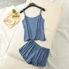 Kvinnors sömnkläder väst kostym Tvådelad sommar Sexig ärmlös pyjamas Set Modal Shorts Solid Cool Korean Home Clothes Lingerie