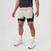 Running Shorts 2023 Gym Sports 2-i-1 Dubbelskiktad fast färg Snabbtorkning Summer Fitness Training Men's Jogging