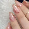 False Nails 24pcs/box Pink Glitter French With Jelly Glue Full Cover Reusable Adhesive Acrylic Fake Press On