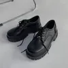 Dress Shoes Women Oxfords 2023 Spring Casual Platform Black Lace Up Leather Shoe Sewing Round Toe Chunky Lolita Mary Jane