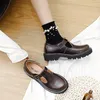 Dress Shoes Lolita Thicken Med High Heels Mary Janes Woman Cut-out Muffins Pumps Girls Square Buckle Retro Real Leather Doll Shoes2023