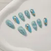 Falsche Nägel Splitter Katzenauge Press On Nail|Handgemachte Nägel|Geburtstagsnägel|Metallnägel|Chrom