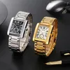 Montres-bracelets de luxe montre pour hommes or blanc romain numérique quartz bracelet en métal rectangle classique marque horloge d'affaires
