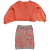 Kleidung Sets 2 stücke Mädchen Casual Thermo Strickpullover Leopardenmuster Rock Set Für Winter Party Orange