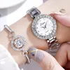 Relógios de pulso 6pcs relógio pulseira conjunto mulheres luxo moda senhoras rosa ouro vestido de cristal relógios