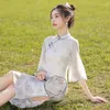 Ethnic Clothing Winter Short Sleeve Cheongsam Stand Collar Fashion Chinese Traditional Chiffon High Split Qipao