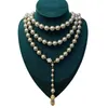 Костюм с длинным ожерельем и серьгами и серьгами Chains Grey Glaze Pearl