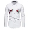 Herrenhemden 2023 Hemd Rose Stickerei Casual Langarm Slim Fit Mode für Männer