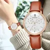 Zegarek Fantor Marka Moda Moda Chronograph Watche Watche Eleganckie luksusowe skórzane kobiety zegarek Relogio Feminino Woman Quartz Na ręce 230905