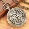 Pocket Watches Bronze Hollow Stars Quartz Analog Halsband Titta på män Kvinnliga arabiska siffror Salva charm Vintage Pendant Chain Clock Gifts