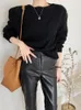 Women's Two Piece Pants Wind Versatile Fashion Sweater Knitted Top Plush Thickened Pencil High Waist Small Feet Leather Clothes