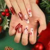 Faux ongles 24pcs Noël rouge français flocon de neige t-forme couverture complète faux avec strass paillettes presse sur ballerine ongles conseils