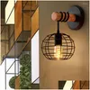 Wall Lamp Retro Lights E27 Vintage Metal Lantern Lamps Antique Wooden For Home Aisle Coffee Bar Store El Decor Drop Delivery Garden Dh2Aq