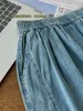 Pantalones para mujer Pantalones de harén de mezclilla sueltos delgados Mujeres Longitud del tobillo 2023 Verano Femenino Azul Elástico Cintura Casual Pantalones Capri básicos con bolsillos