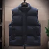 Men's Vests Solid Color Jacket Winter Warm Coats For Men Thickened Stand Collar Oversized Jackets Puffer Vest Sleeveless Zipper Coat