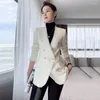 Kvinnorjackor Fashion Double Breasted Tweed Blazer Coat Women French Long Sleeve White Outwear Office Lady Elegant Tassel Patchwork Jacket