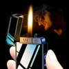 High-end Geen gas-elektrische drie-vuur metalen winddichte opblaasbare aansteker LED-zaklamp voor mannen is een ongebruikelijk geschenk 17HV