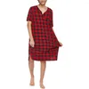 Mäns Sleepwear Mens Lattice Short Sleeve V Halning Nightgown Nightwear Plaid Tryckt Skjorta Nightshirt Casual Loose Home Wear