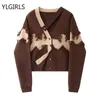 Kvinnors tröjor Autumn for Women Crop Tops Vintage Korean Retro High Street Patchwork Tassel Sweater Cardigan Knit Jacket 230905