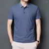 Polos masculinos clássicos cor sólida gelo seda verão negócios camisas casuais outwear manga curta top tees tamanho grande M-5XL roupas