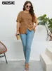 Kvinnors plus size tshirt gibsie randig casual knut sida split tee kvinnor 2023 sommar kort ärm mode koreanska oneck tshirts topps 230905