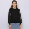 Pulls pour femmes Printemps Automne Net Fil Couture À Manches Longues Pull Tricoté Pull Femmes Tops Mince Dentelle O-cou Chemises Vêtements D'extérieur T20681