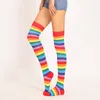 Женские носки радуги до колена больших размеров, маскарадные хлопковые длинные яркие цвета в полоску Kawaii Daddys Girl Party