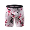 Cuecas estiramento perna longa boxershorts homens roupa interior de seda gelo respirável esporte shorts boxer briefs sexy bolsa convexa