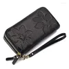 Wallets Ladies Big Card Wallet Women Genuine Leather Phone Girl Gift Female Money Bag Vintage Flower Purse