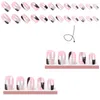 Unghie finte Accessori finti 3D Falsh Glitter Disegni geometrici rosa neri Punte quadrate Finti Ongles Press On Nail Art Supplies