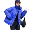 女性のトレンチコート2023学生冬のパーカースタンドカラーコットンパッド入りジャケット女性ゆるい厚い暖かい短いトップパンアウター10