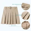 Kjolar Girls School Uniform Pleated Square Buckle Belt Scooter kjol med underskort barn Navy Khaki 4 16 år kläder 230906