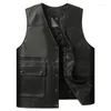 Men's Vests Male Streetwear Faux Leather Jacket Vest Mens Sleeveless Punk Pocket Loose Fit Brand Motorcycle Waistcoat Coats C74