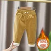 Jeans 2023 Boys leisure Winter Children patch Thermal Cottonpadded Trousers Kids Thicken Plus Velvet Denim Pants16Y 230905