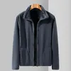 メンズジャケットソリッドカラー濃厚な暖かいジャケット両面極フリース冬のコート付き首輪長袖ポケット
