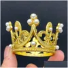 Andra festliga festförsörjningar Luxury Mini Golden Sier Pearl Crown Cake Topper Metal Hollow Shiny Handmade Decor Kids Birthday Weddi Dhd6u