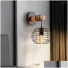 Applique murale rétro lumières E27 Vintage lanterne en métal lampes en bois antique pour la maison allée café bar magasin El Decor Drop livraison jardin Dh2Aq