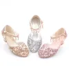 New Girls' High Heel Shoes Sequins Spring and Autumn Middle School Children's Princess Shoes Student Performance Shoes Baotou Sandals