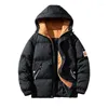 Casacos masculinos com capuz jaqueta de inverno parkas à prova de vento quente algodão engrossar casacos casal outerwear masculino