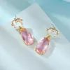 Boucles d'oreilles pendantes en cristal rose Transparent pour femmes, bijoux de luxe, vente en gros